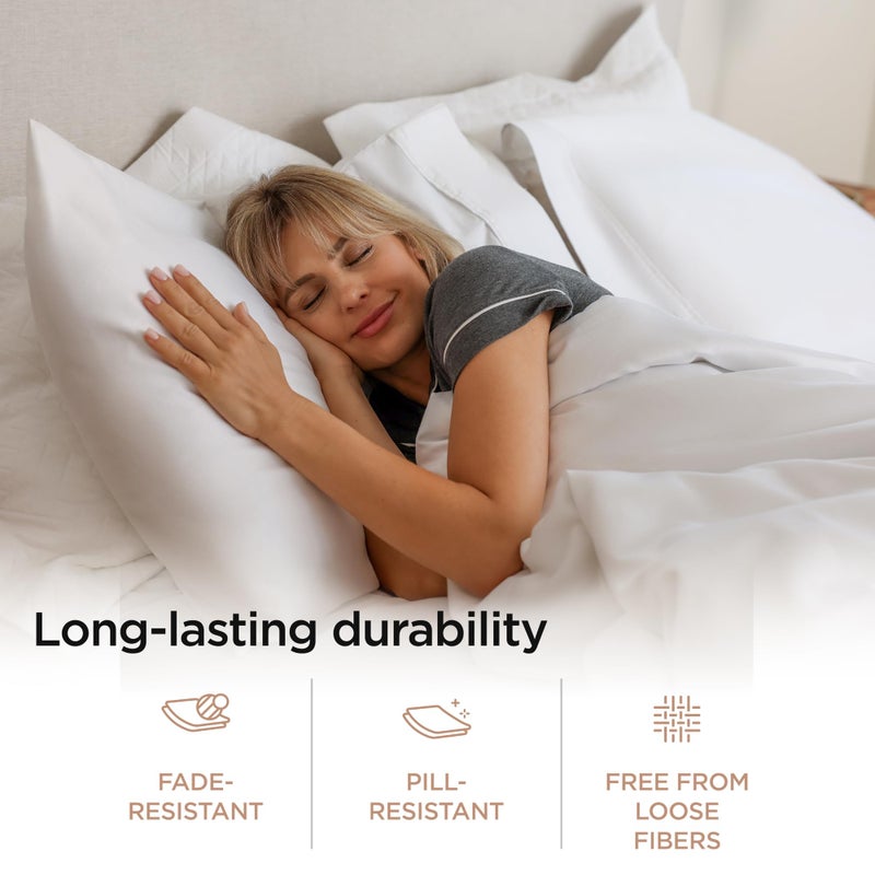 Threadmill Egyptian Cotton Sheets for King Size Bed | 100% Certified Egyptian Cotton King Bed Sheets Set | Snug Fit Elastic Deep Pocket King Sheets Soft, Breathable All Season Solid Sateen | White - Image 4